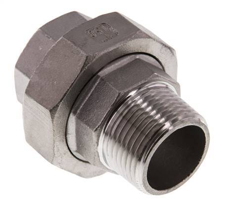 Rp 1 inch x R 1 inch F/M Stainless steel Double Nipple 3-pieces with Flat sealing 16 Bar — image 3