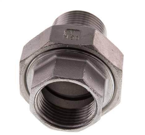 Rp 1 inch x R 1 inch F/M Stainless steel Double Nipple 3-pieces with Flat sealing 16 Bar — image 8