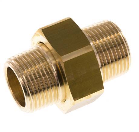 R 1 inch Brass Double Nipple 3-pieces with Conically sealing 16 Bar — image 1