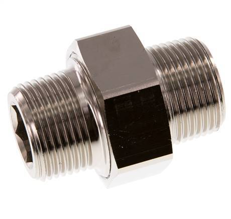 R 1 inch Nickel plated Brass Double Nipple 3-pieces with Conically sealing 16 Bar — image 1