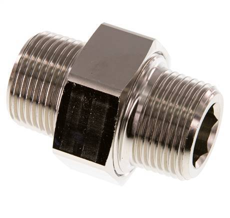 R 1 inch Nickel plated Brass Double Nipple 3-pieces with Conically sealing 16 Bar — image 6