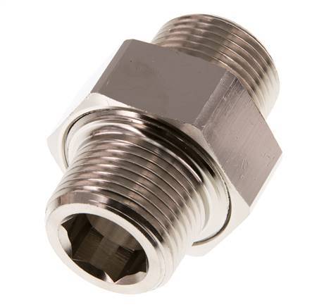 R 1 inch Nickel plated Brass Double Nipple 3-pieces with Conically sealing 16 Bar — image 8