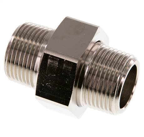 R 1 inch Nickel plated Brass Double Nipple 3-pieces with Conically sealing 16 Bar — image 2