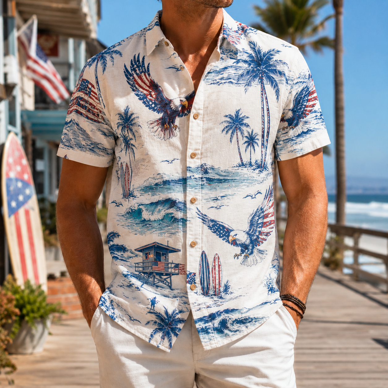 Men's Vintage Tropical Print Short-Sleeve Shirt – Casual Beach Vacation Style – 40