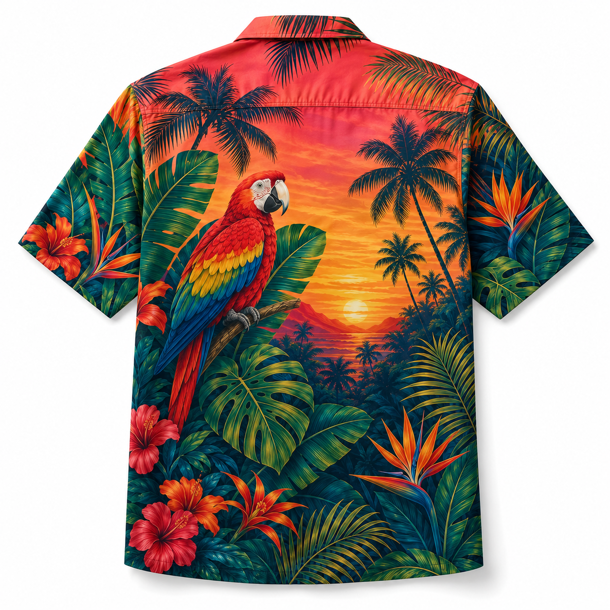 Summer Tropical Print Short Sleeve Beach Shirt -2