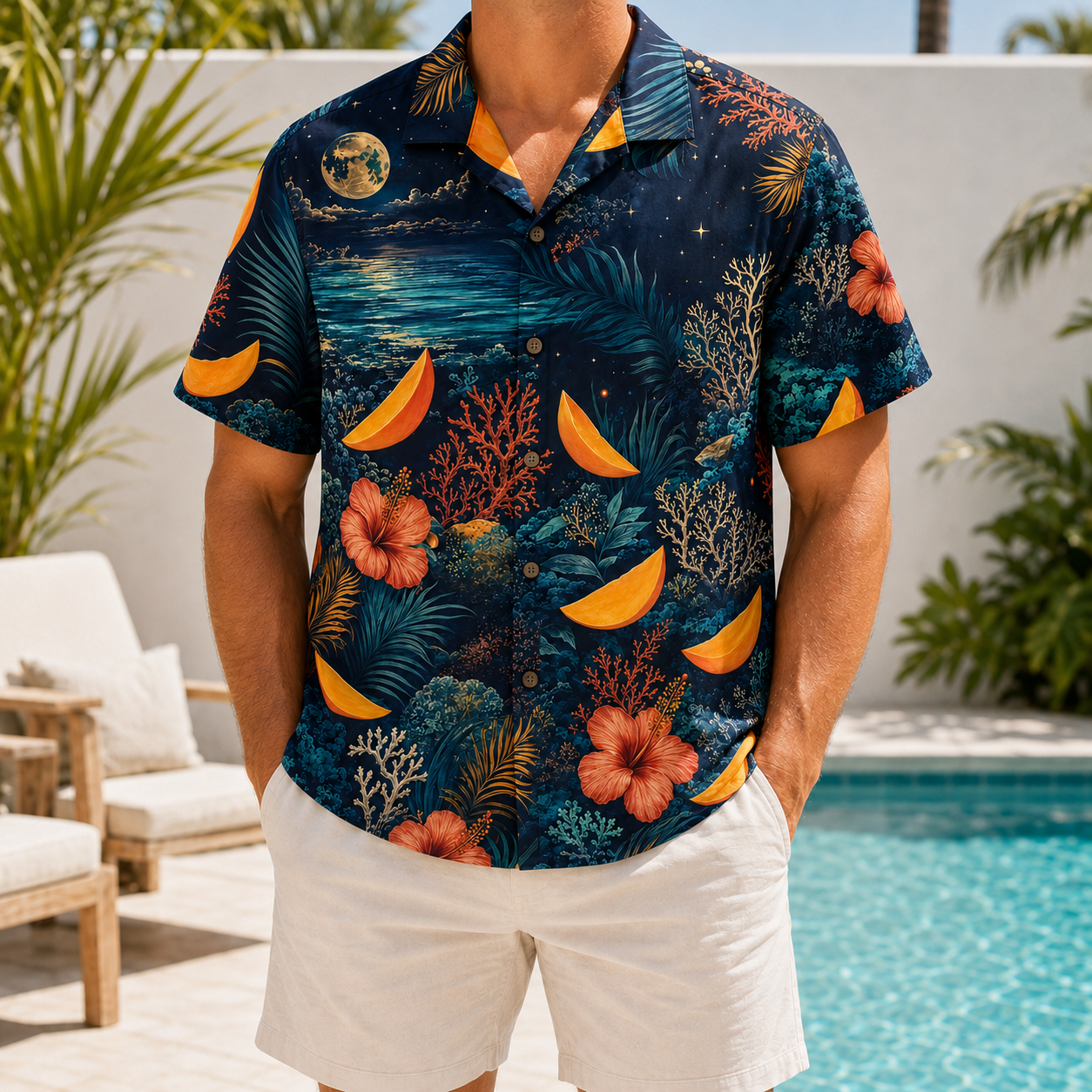 Summer Tropical Print Short Sleeve Beach Shirt -73