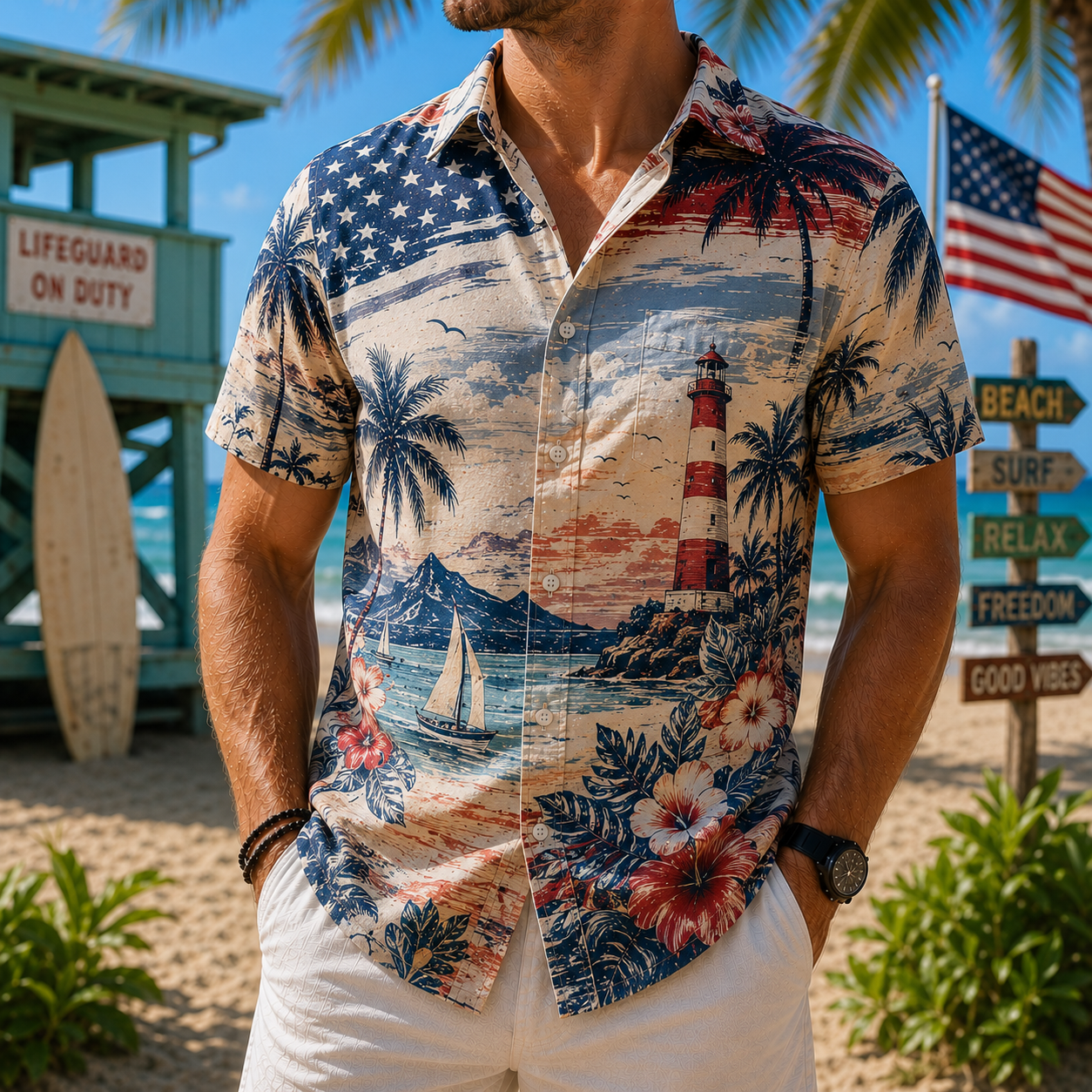 Men's Vintage Tropical Print Short-Sleeve Shirt – Casual Beach Vacation Style – 14