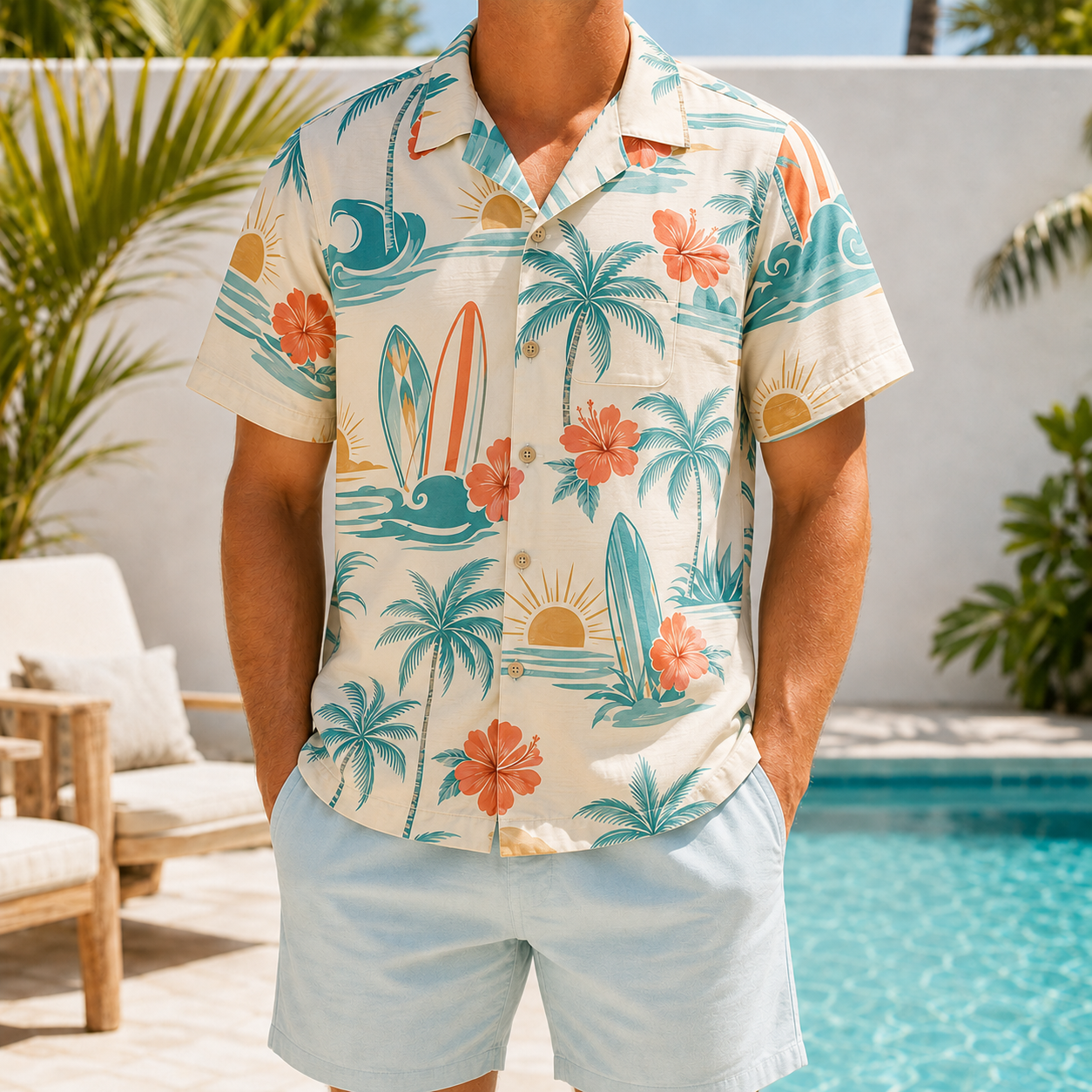 Summer Tropical Print Short Sleeve Beach Shirt -13