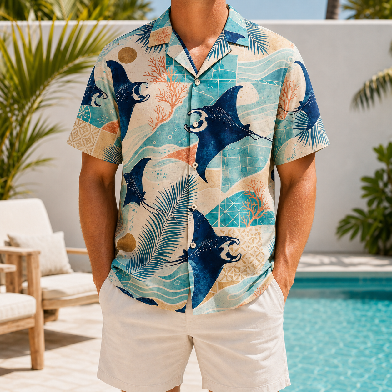 Summer Tropical Print Short Sleeve Beach Shirt -99