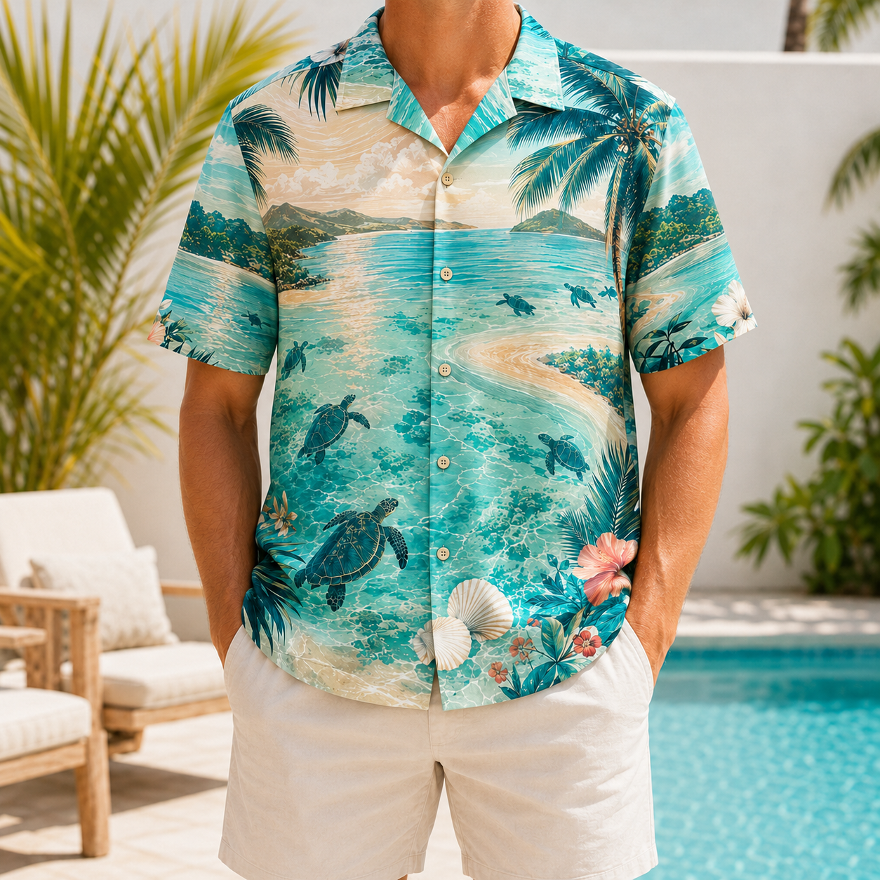 Summer Tropical Print Short Sleeve Beach Shirt -84