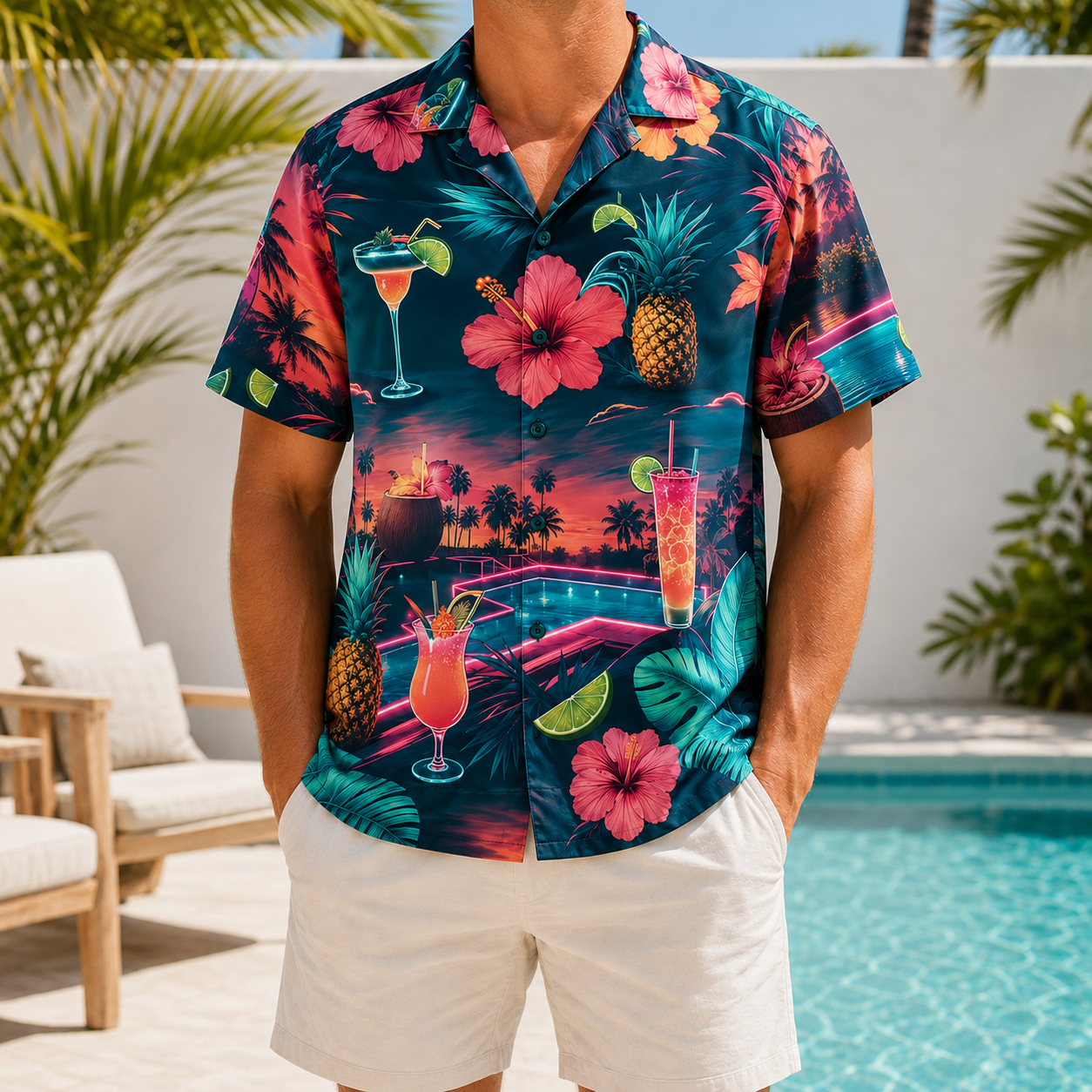 Summer Tropical Print Short Sleeve Beach Shirt -14