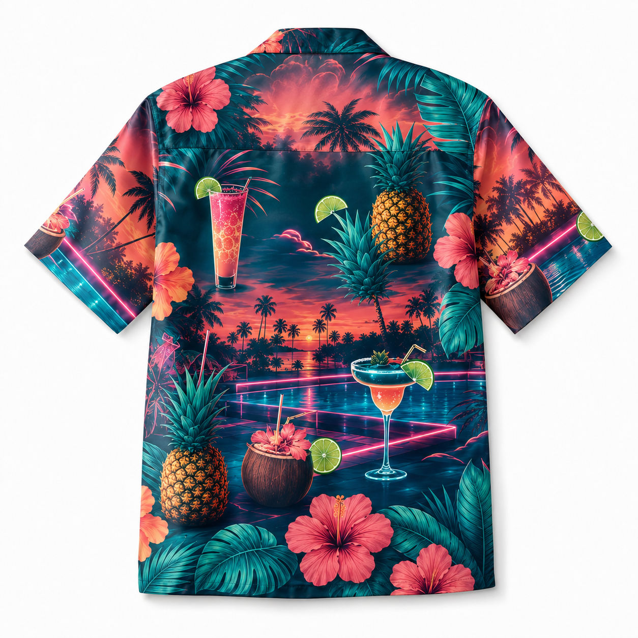 Summer Tropical Print Short Sleeve Beach Shirt -14