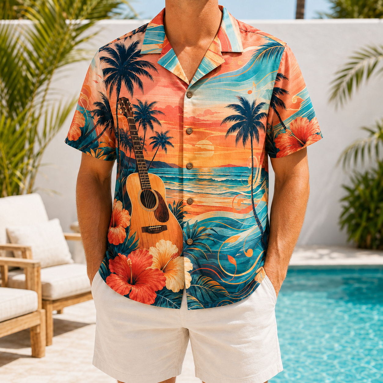 Summer Tropical Print Short Sleeve Beach Shirt -26