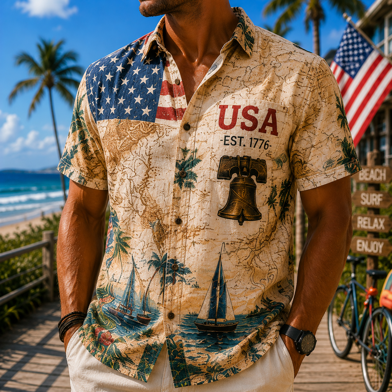 Men's Vintage Tropical Print Short-Sleeve Shirt – Casual Beach Vacation Style – 48