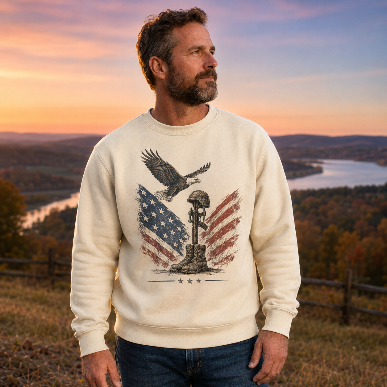 Men's Vintage Patriotic Eagle Military Tribute Sweatshirt -10