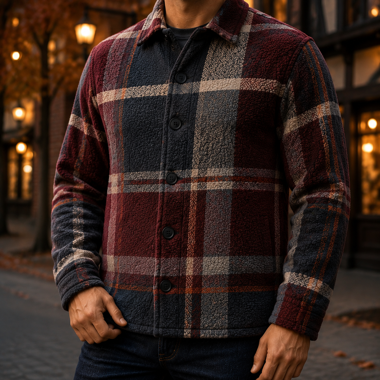 Men's Geometric Fleece Shacket | Warm Shirt Jacket -10