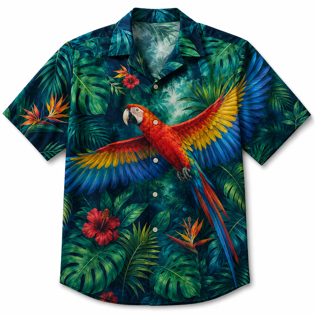 Summer Tropical Print Short Sleeve Beach Shirt -1