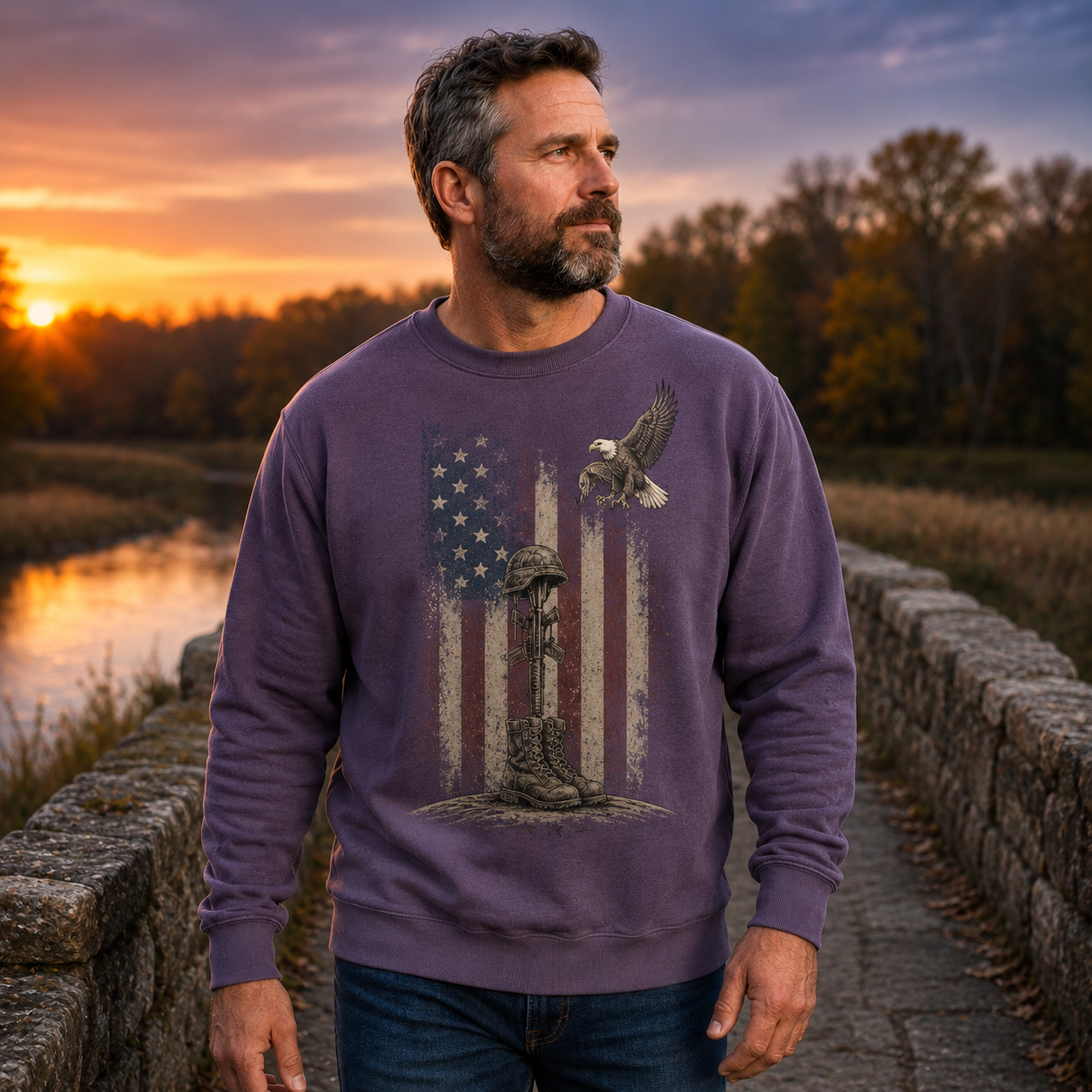 Men's Vintage Patriotic Eagle Military Tribute Sweatshirt -11