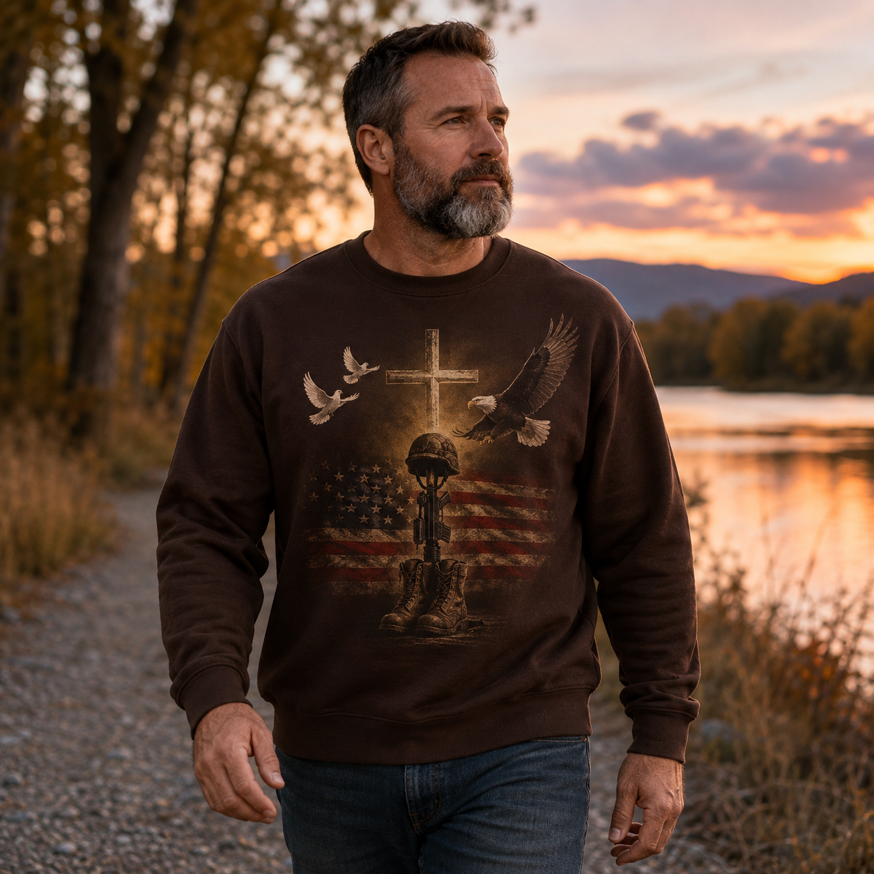 Men's Vintage Patriotic Eagle Military Tribute Sweatshirt -13