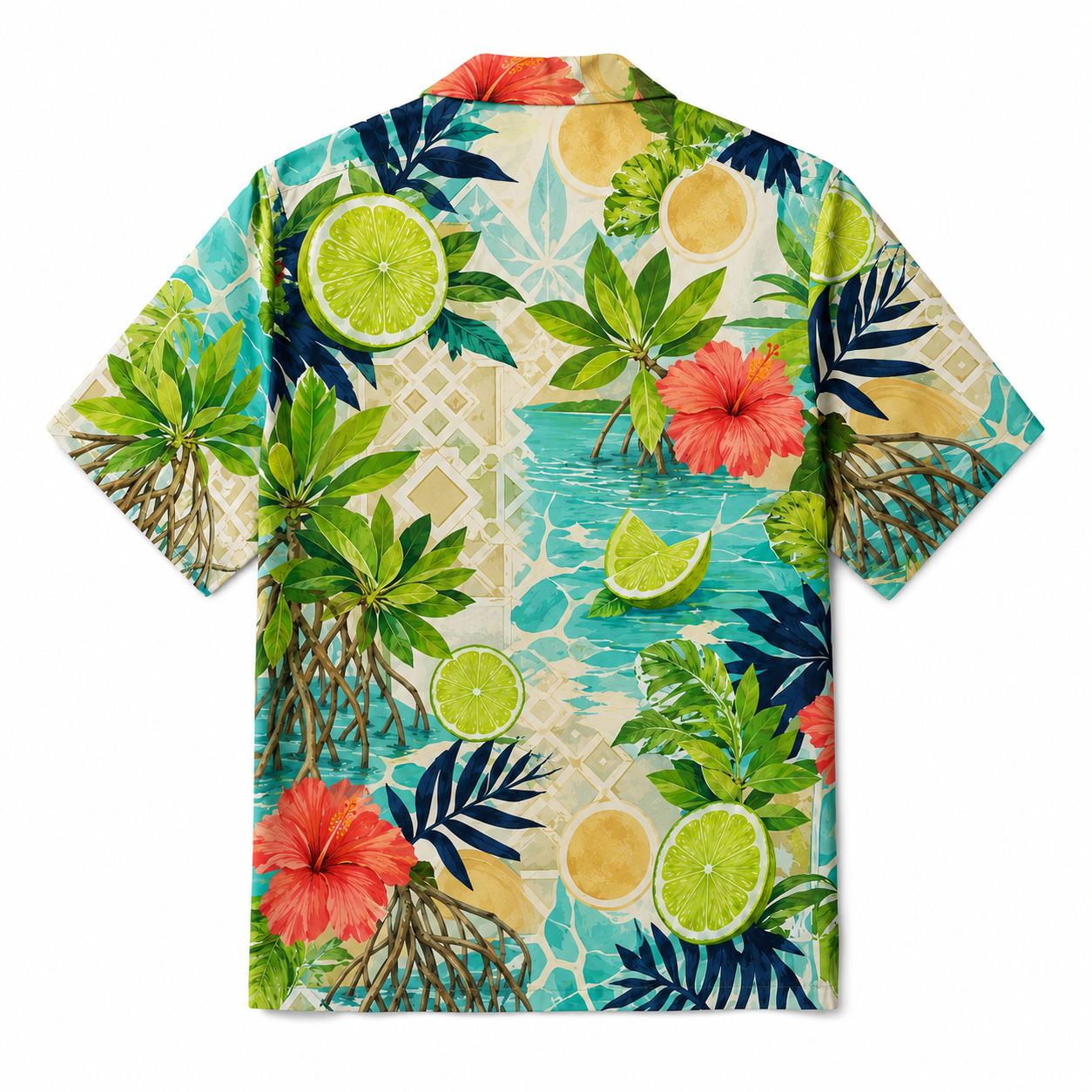Summer Tropical Print Short Sleeve Beach Shirt -91