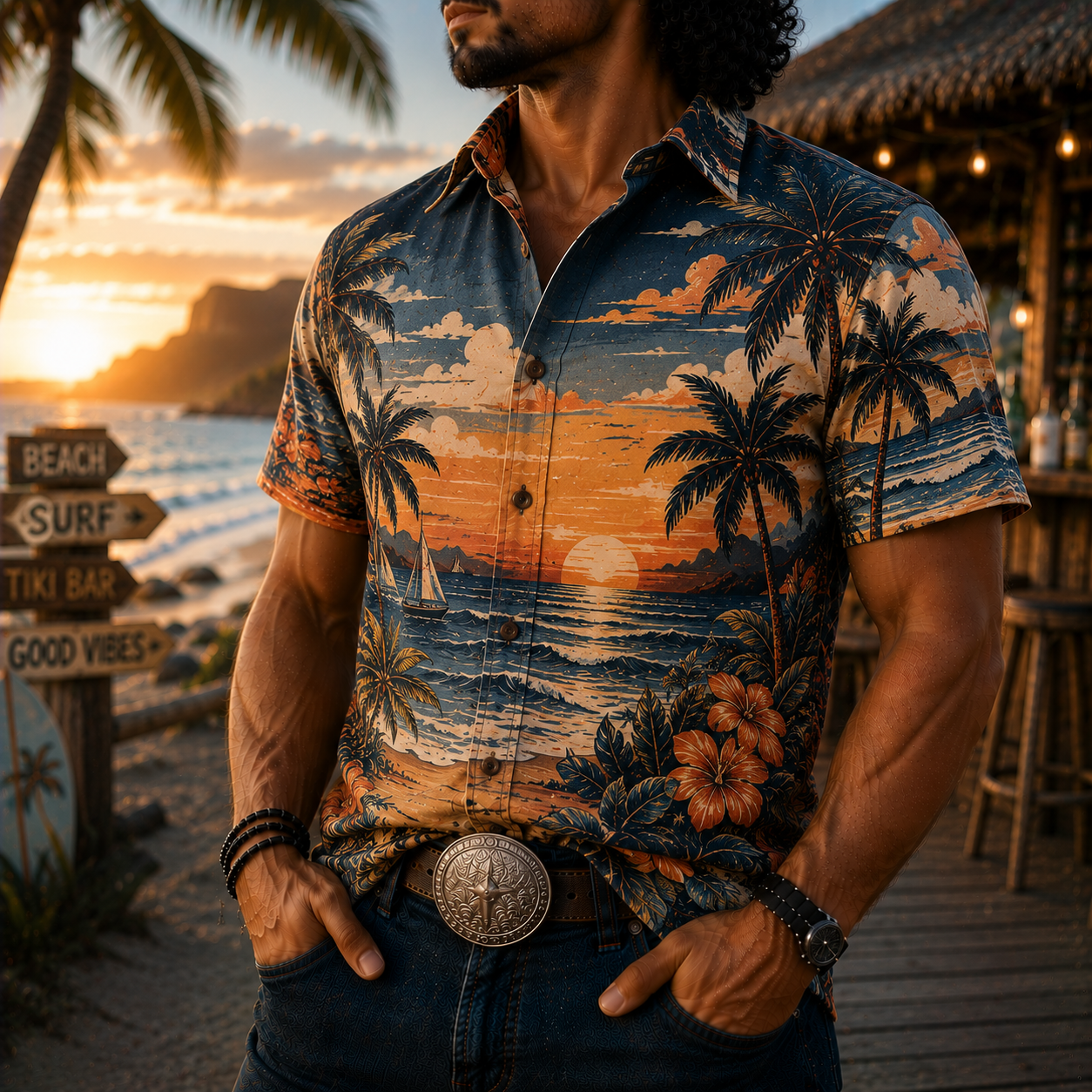 Men's Vintage Western Cowboy-Style Printed Short-Sleeve Shirt-78