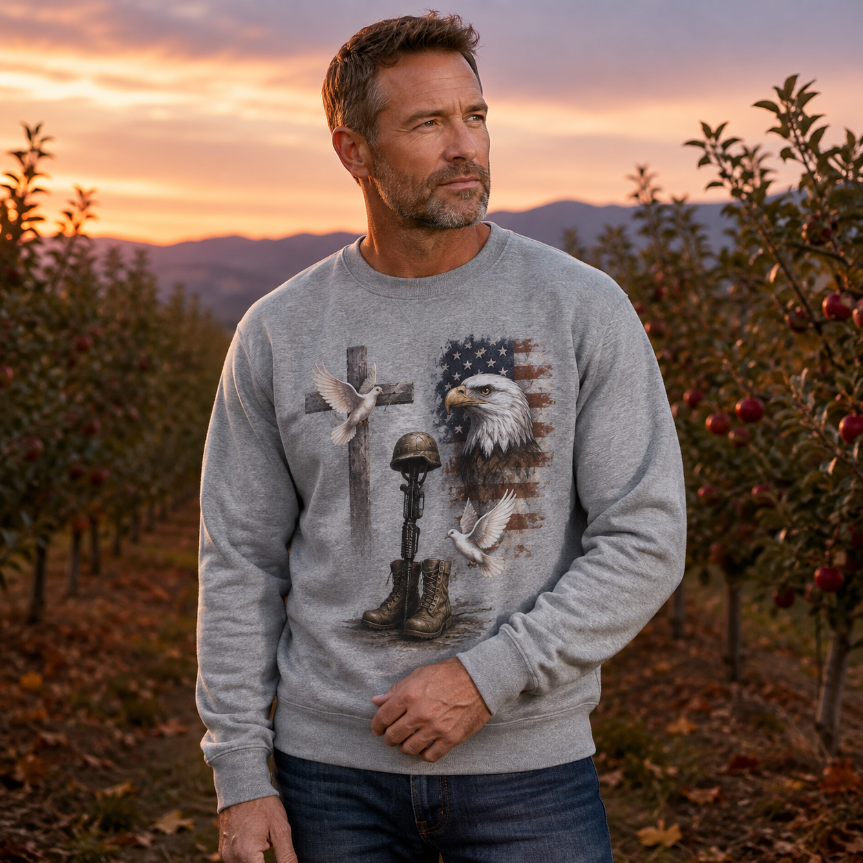 Men's Vintage Patriotic Eagle Military Tribute Sweatshirt -14