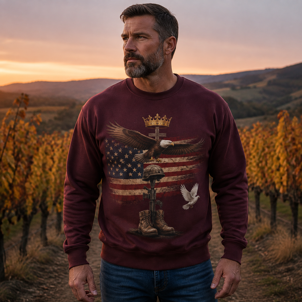 Men's Vintage Patriotic Eagle Military Tribute Sweatshirt -15