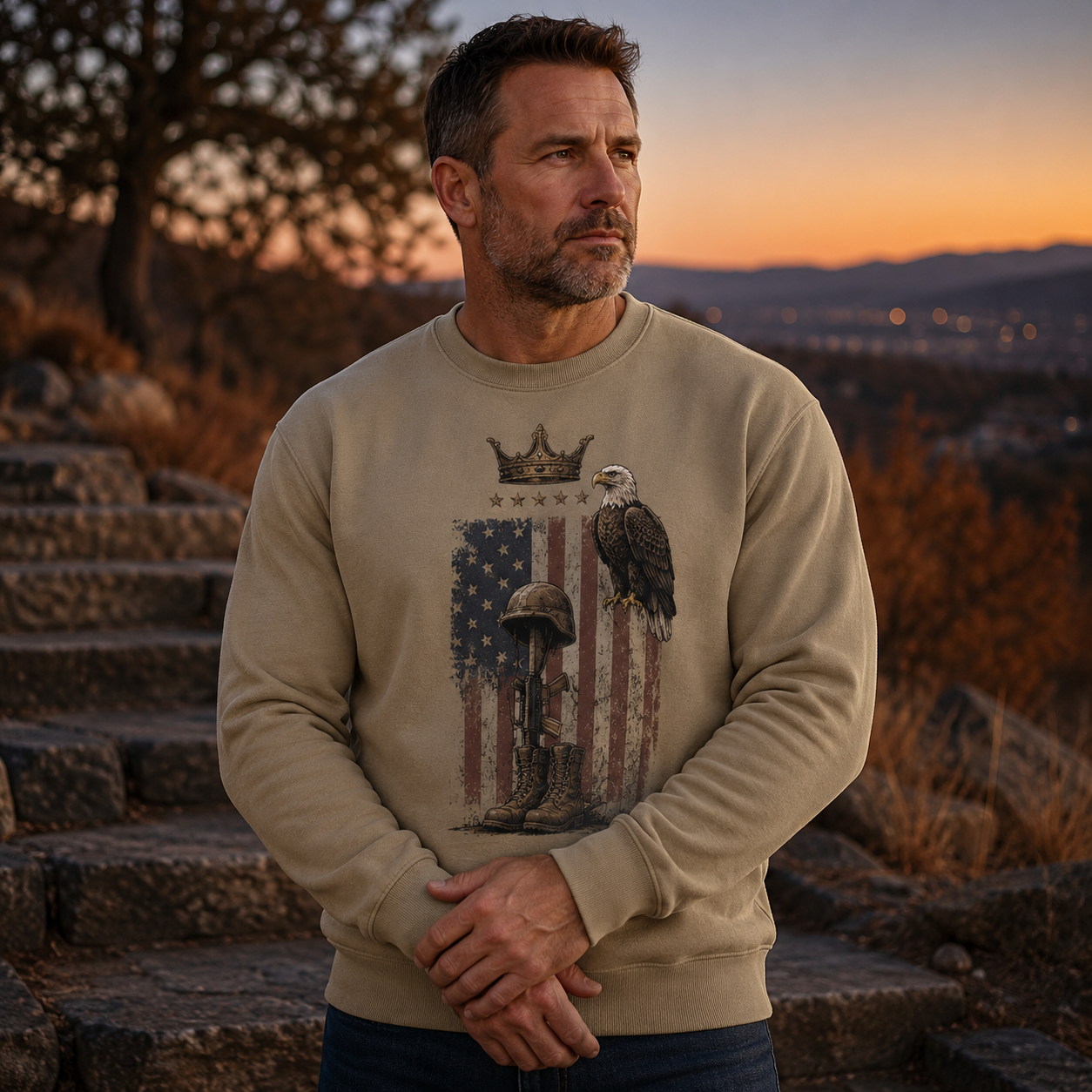 Men's Vintage Patriotic Eagle Military Tribute Sweatshirt -16