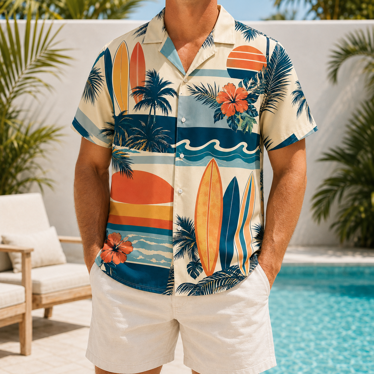 Summer Tropical Print Short Sleeve Beach Shirt -31