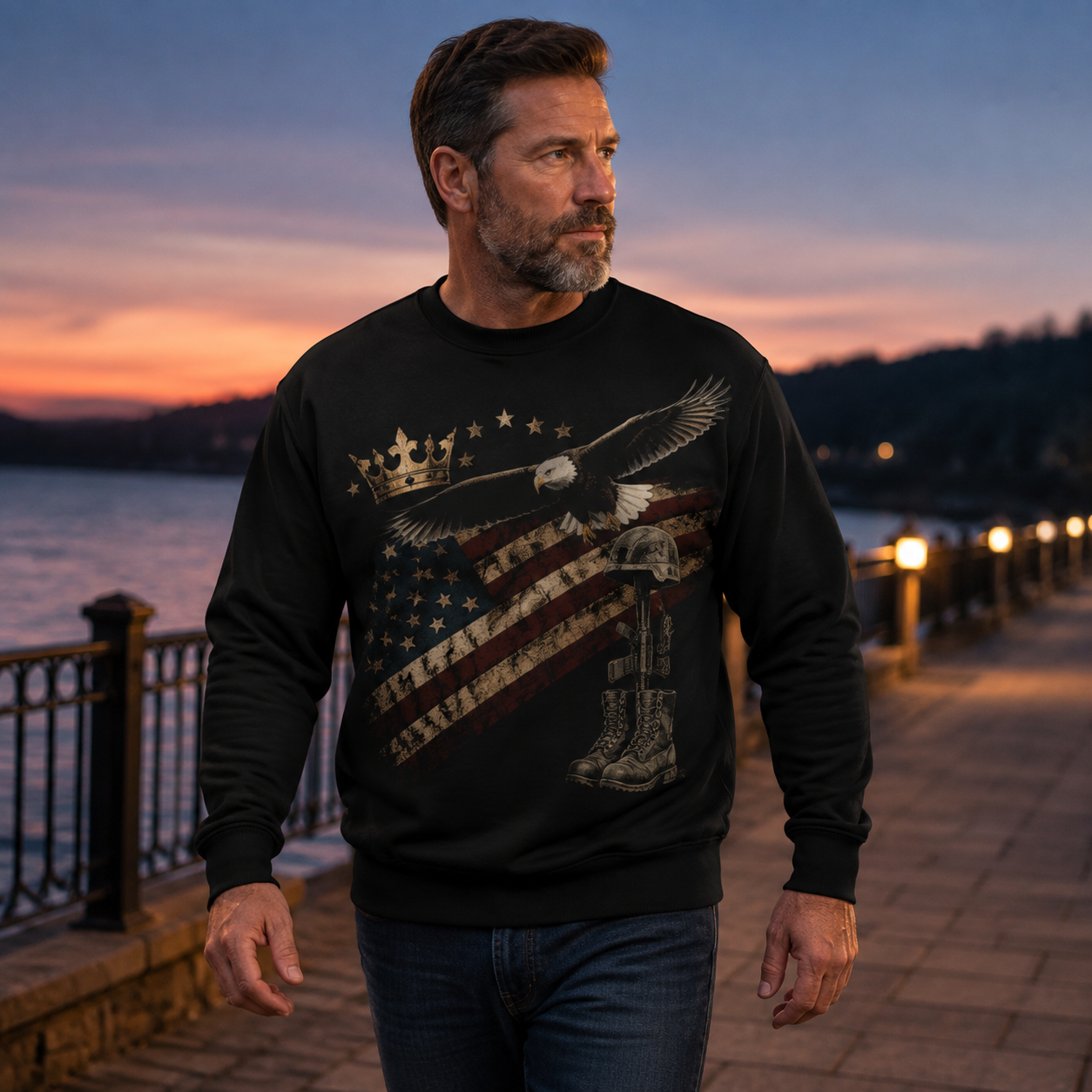 Men's Vintage Patriotic Eagle Military Tribute Sweatshirt -17
