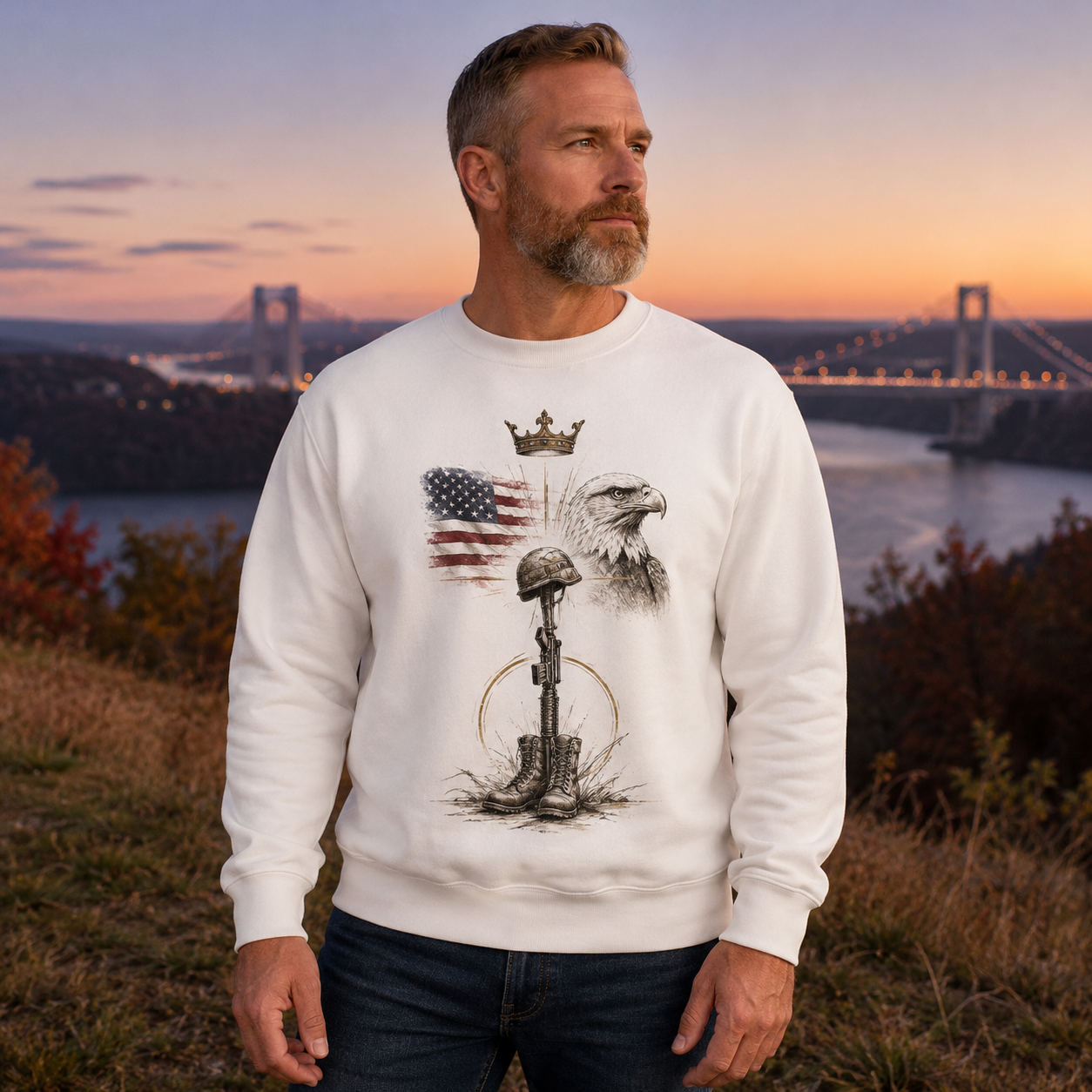 Men's Vintage Patriotic Eagle Military Tribute Sweatshirt -18