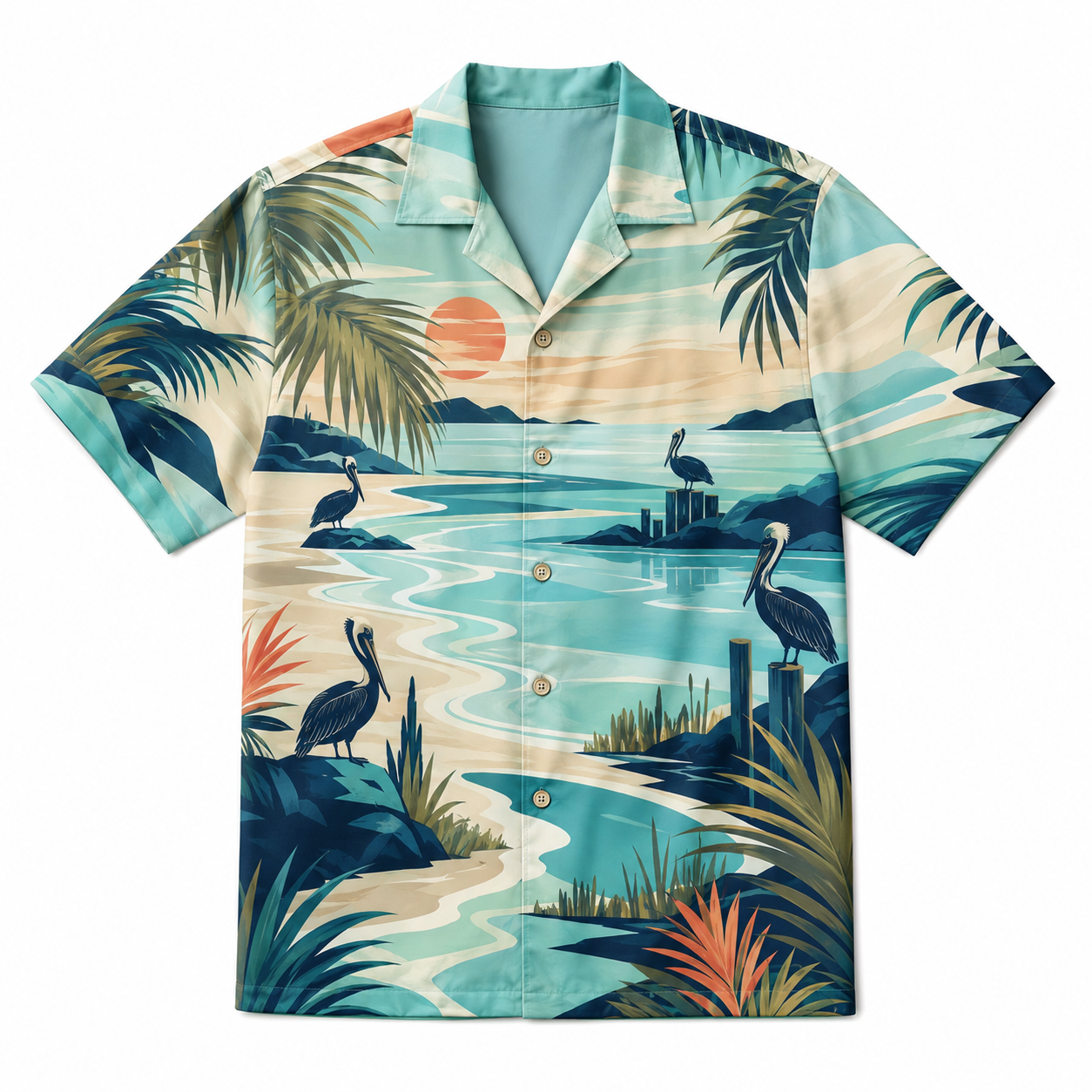 Summer Tropical Print Short Sleeve Beach Shirt -93