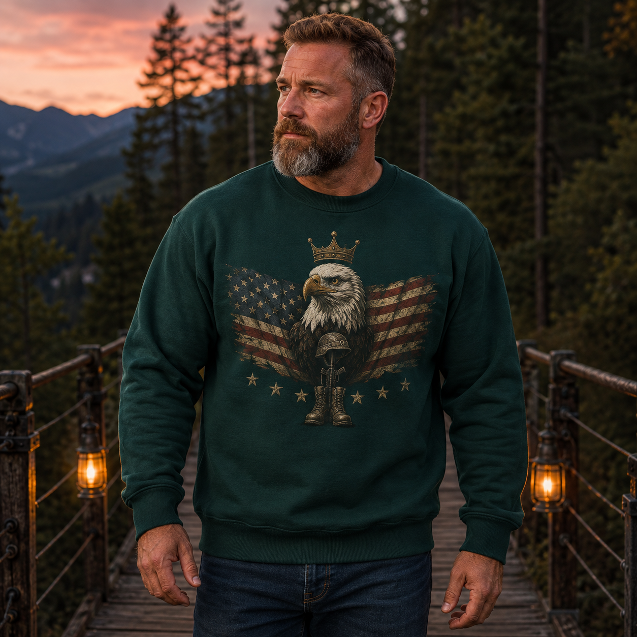 Men's Vintage Patriotic Eagle Military Tribute Sweatshirt -19