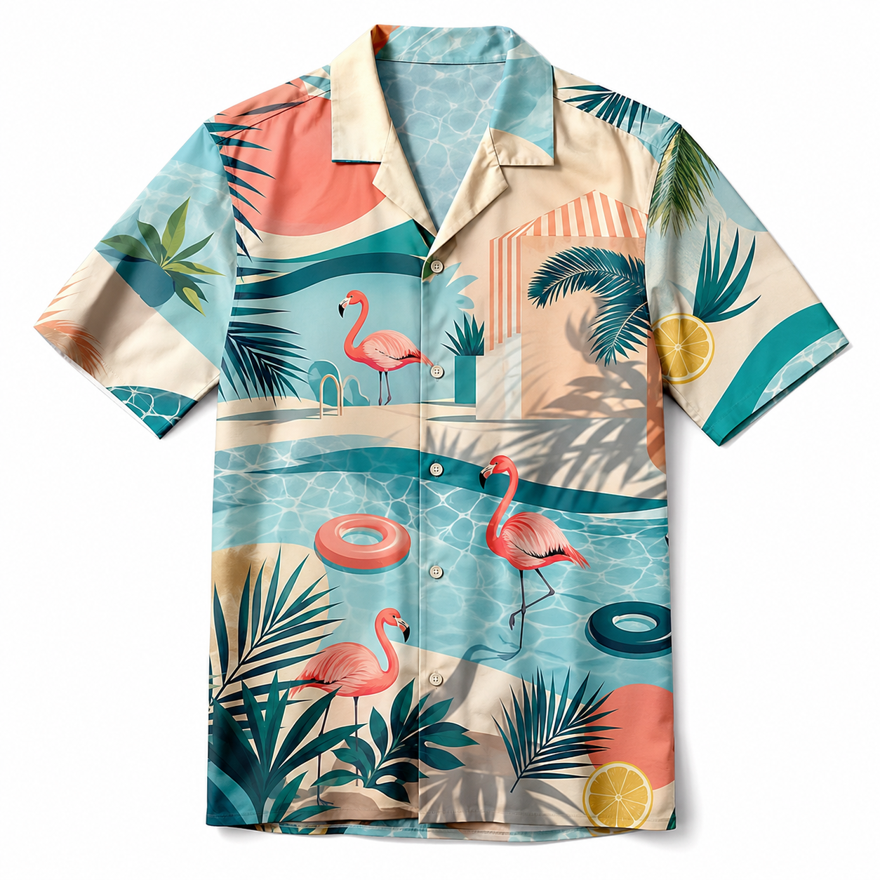 Summer Tropical Print Short Sleeve Beach Shirt -101