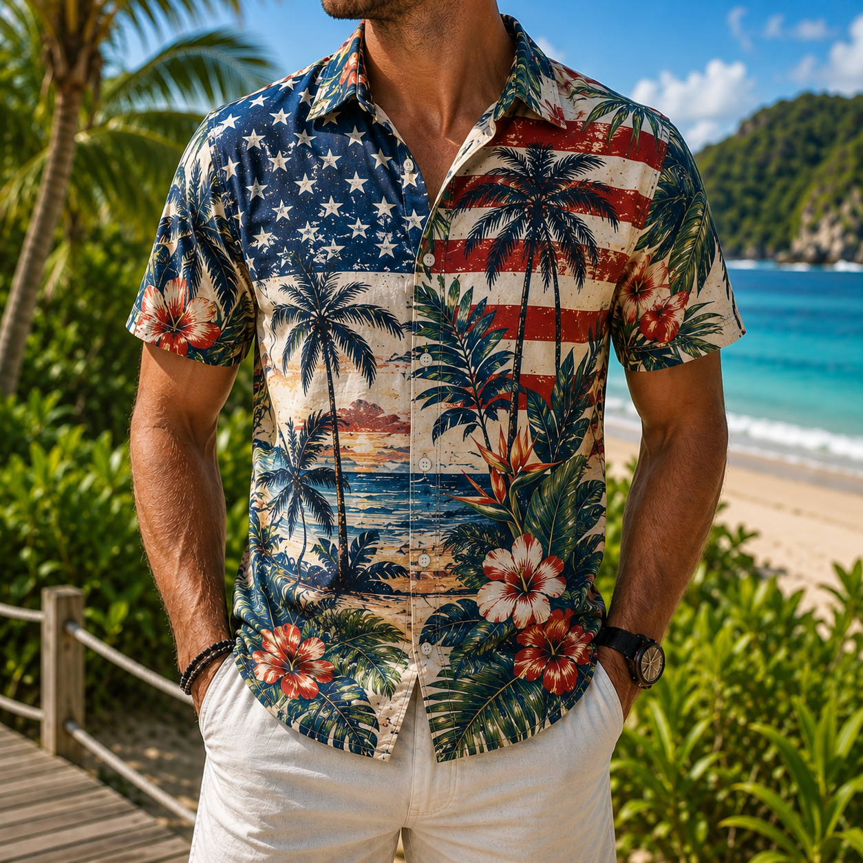 Men's Vintage Tropical Print Short-Sleeve Shirt – Casual Beach Vacation Style – 04