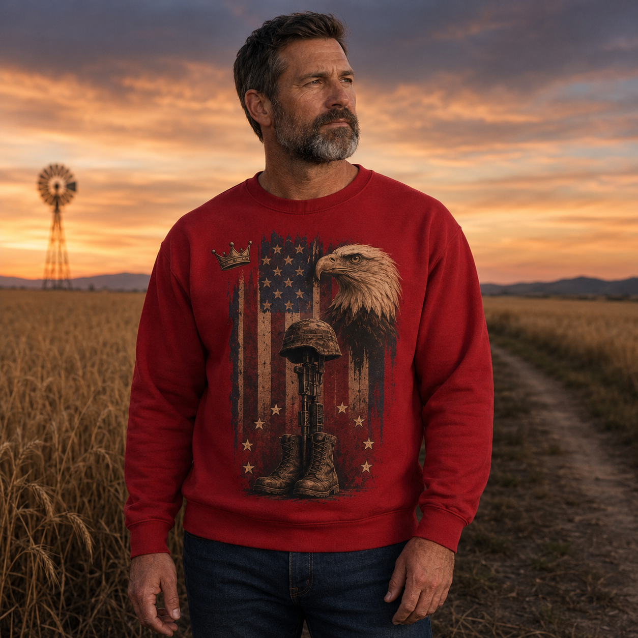 Men's Vintage Patriotic Eagle Military Tribute Sweatshirt -20