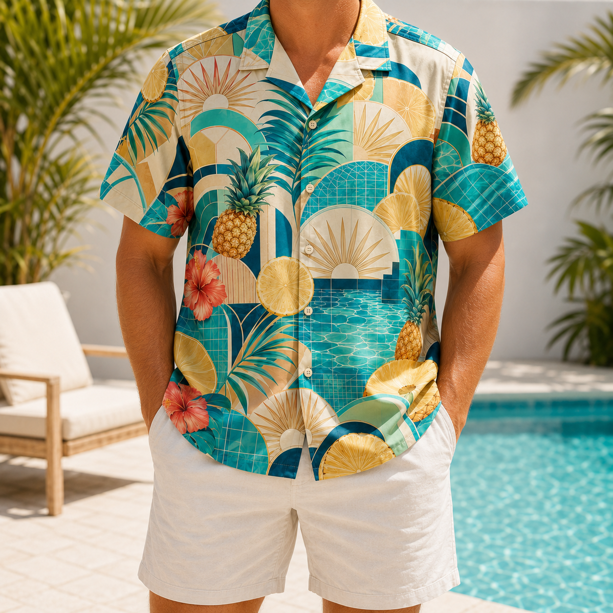 Summer Tropical Print Short Sleeve Beach Shirt -70