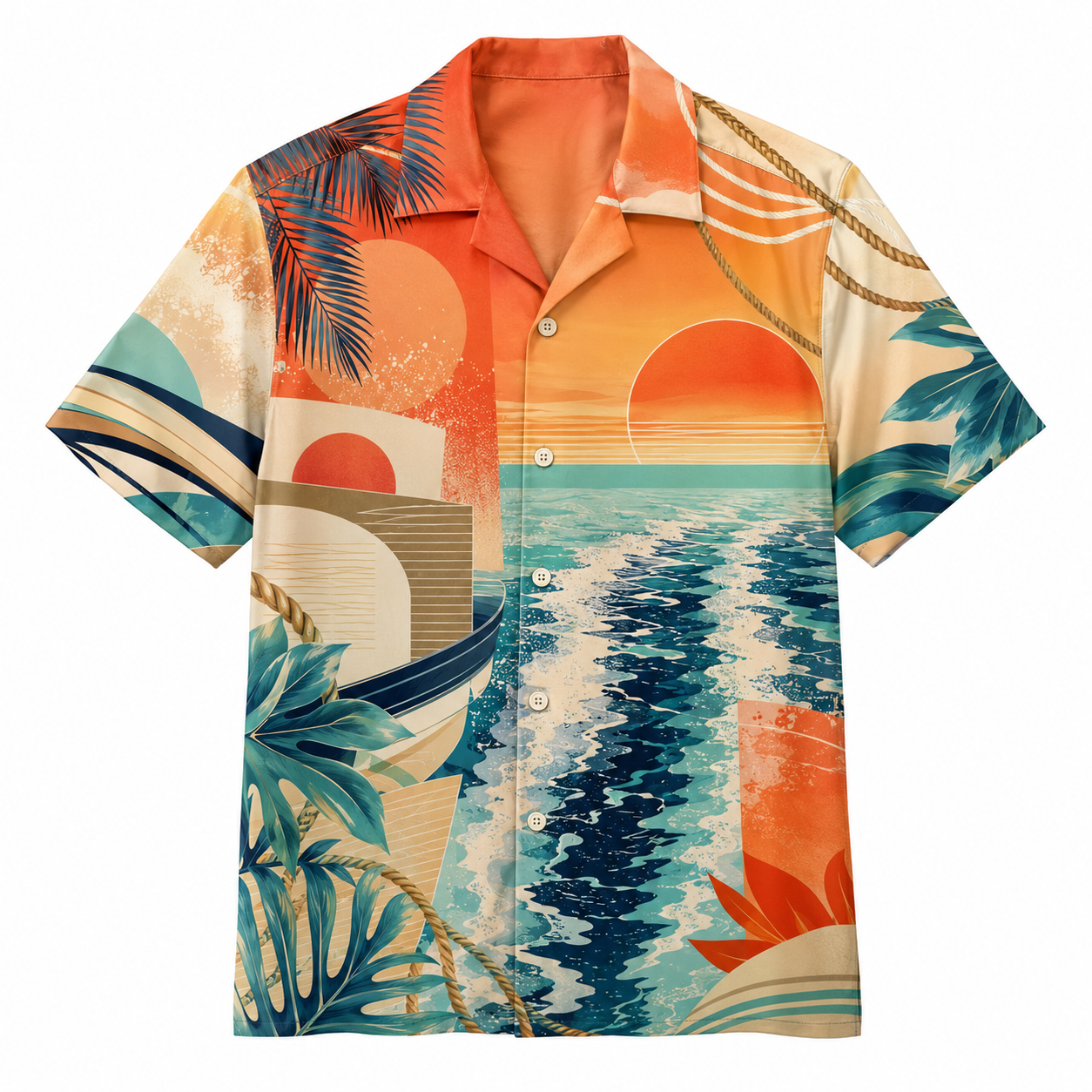 Summer Tropical Print Short Sleeve Beach Shirt -105