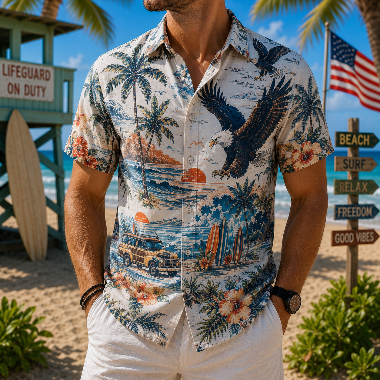 Men's Vintage Tropical Print Short-Sleeve Shirt – Casual Beach Vacation Style – 13