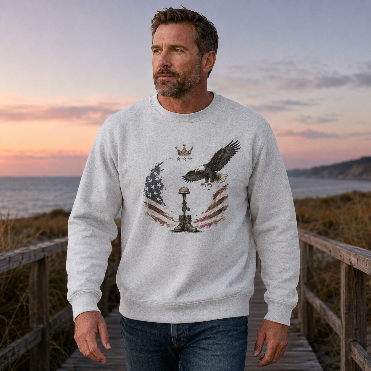Men's Vintage Patriotic Eagle Military Tribute Sweatshirt -21