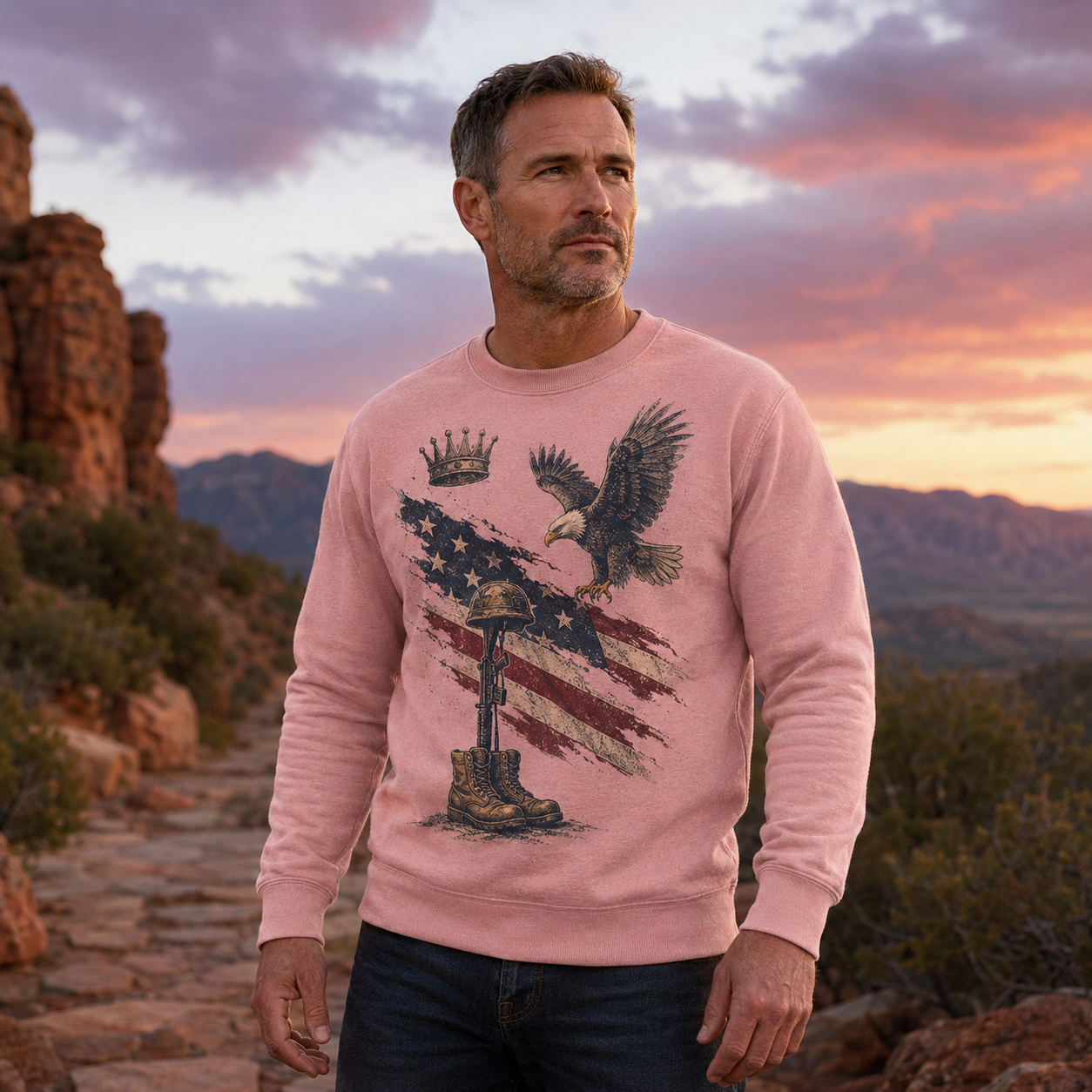 Men's Vintage Patriotic Eagle Military Tribute Sweatshirt -22