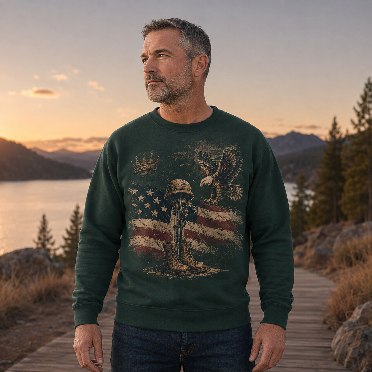 Men's Vintage Patriotic Eagle Military Tribute Sweatshirt -23