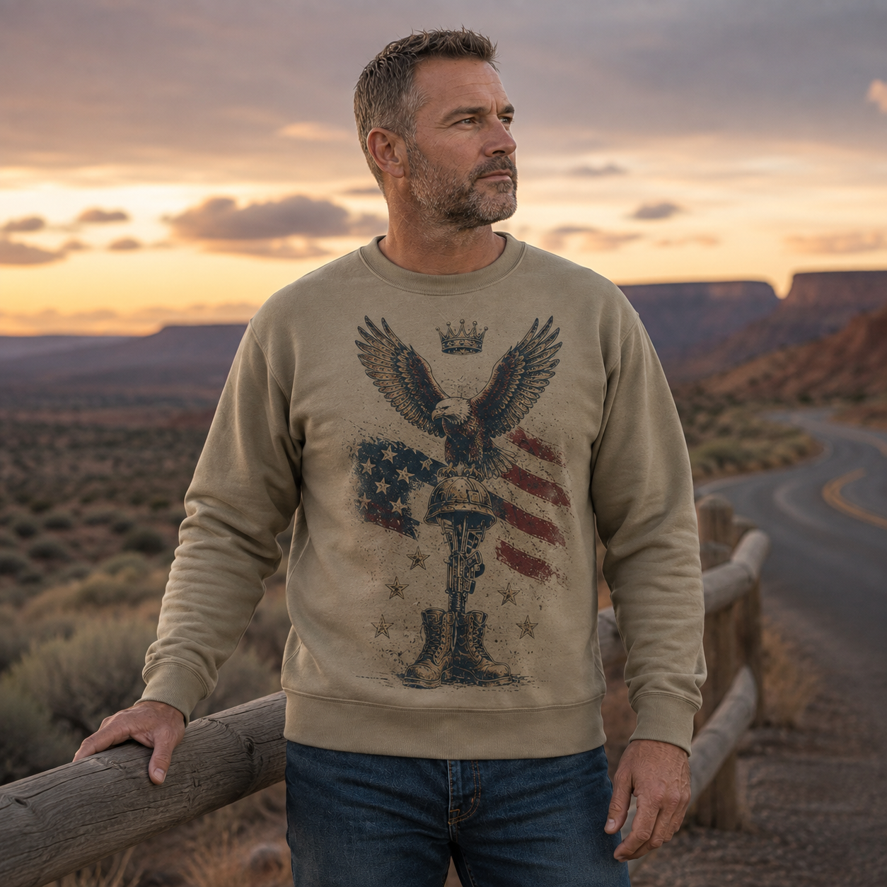 Men's Vintage Patriotic Eagle Military Tribute Sweatshirt -24