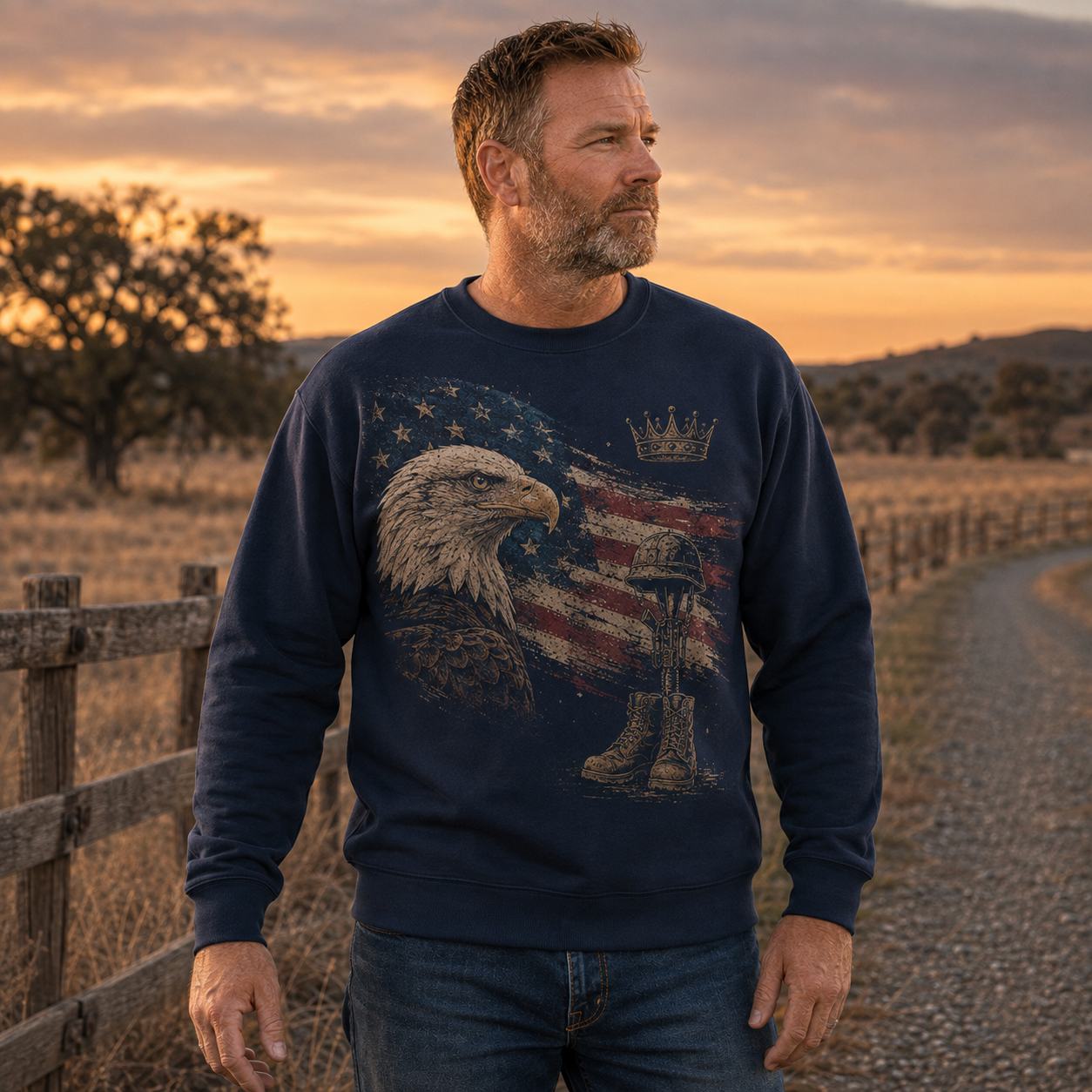 Men's Vintage Patriotic Eagle Military Tribute Sweatshirt -25
