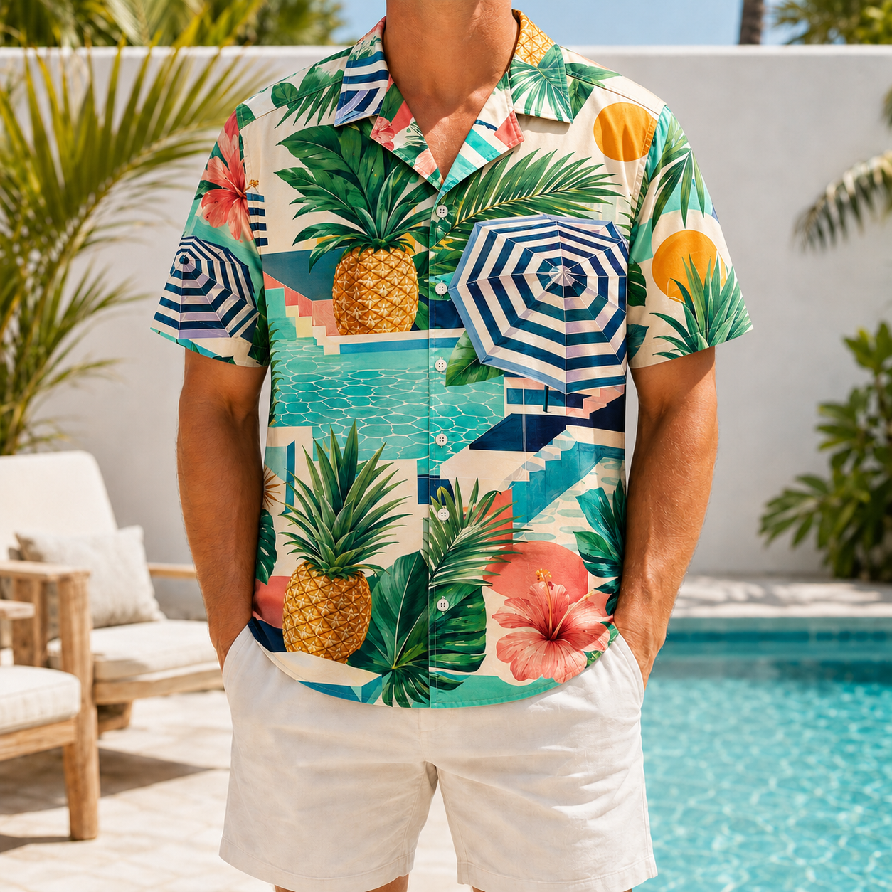 Summer Tropical Print Short Sleeve Beach Shirt -81