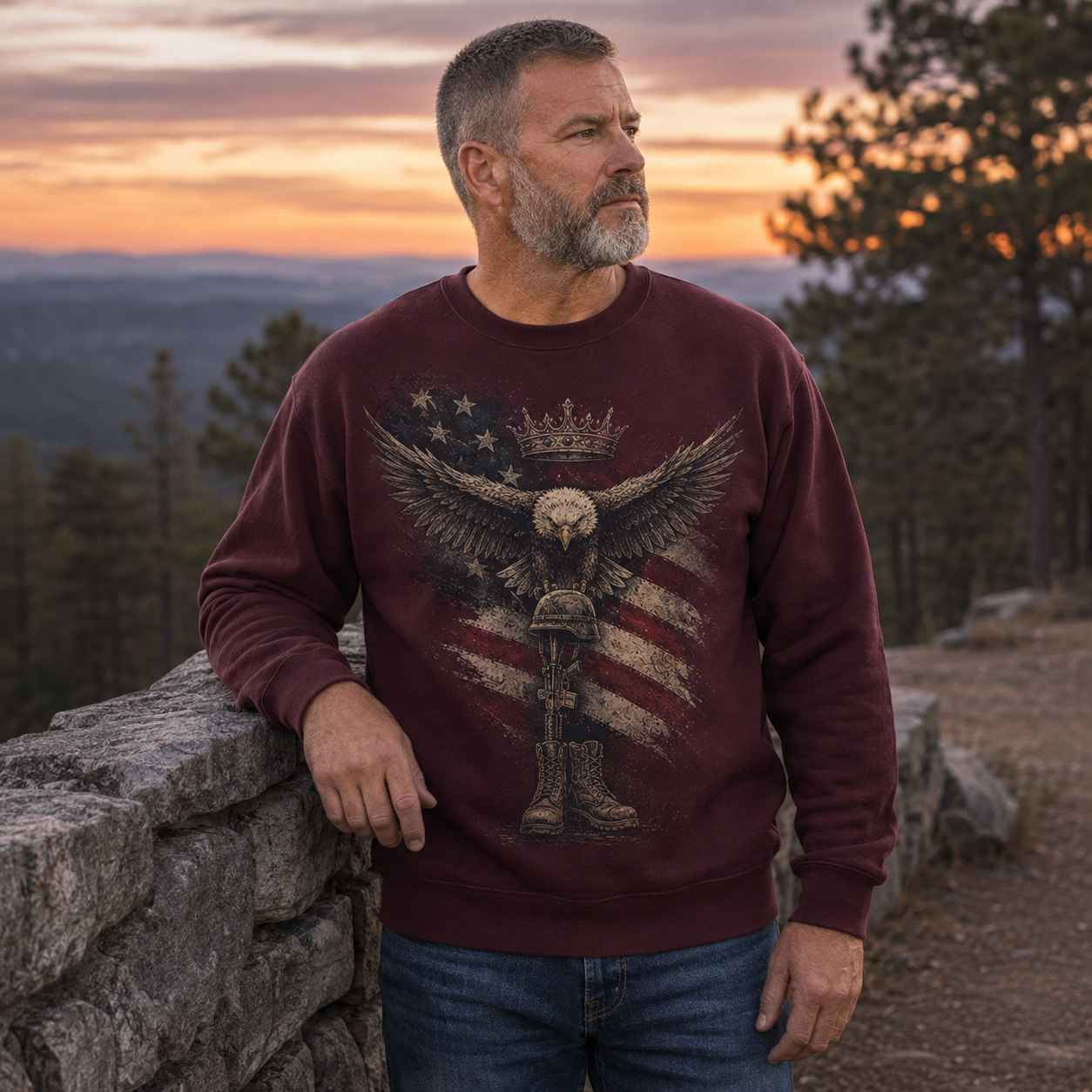 Men's Vintage Patriotic Eagle Military Tribute Sweatshirt -26
