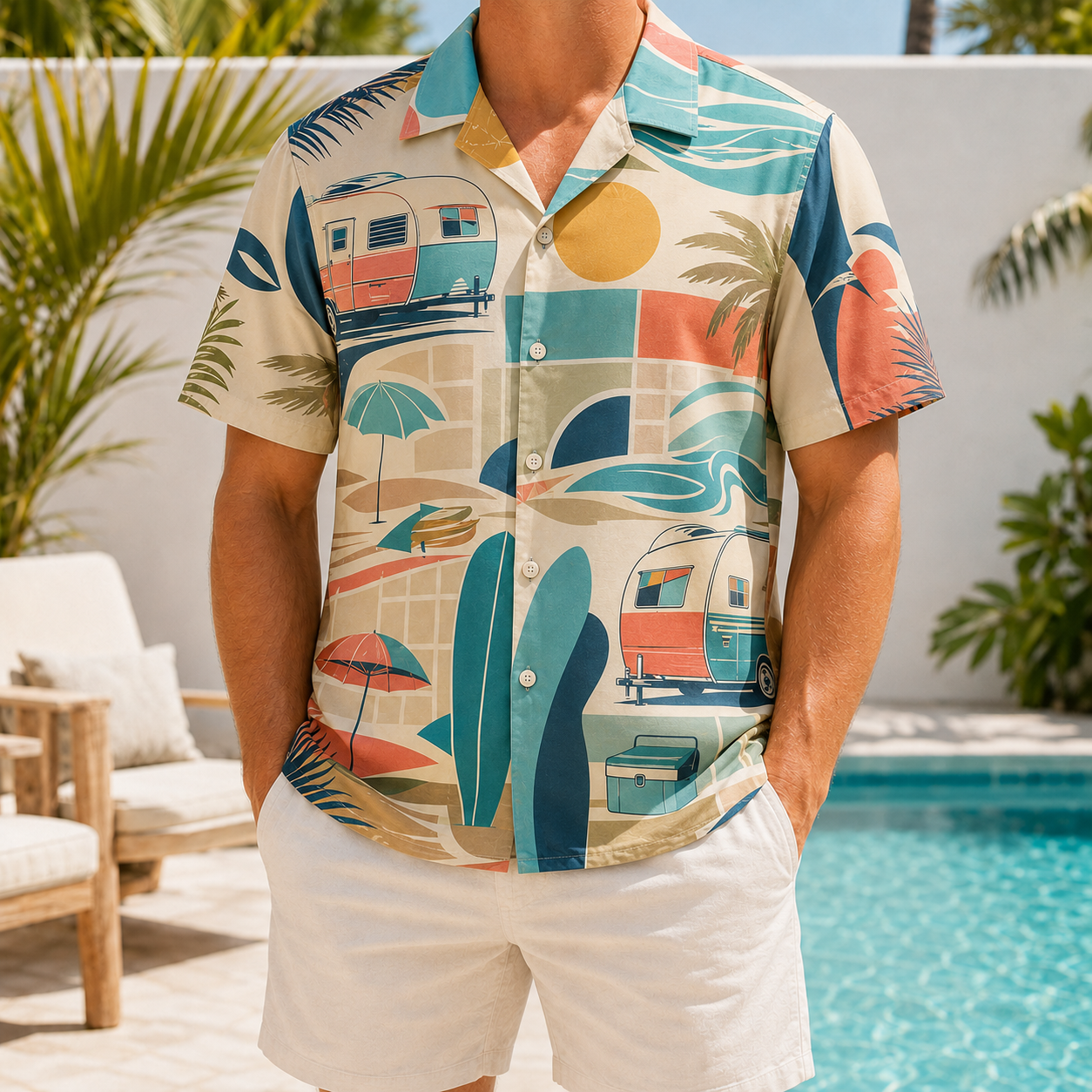 Summer Tropical Print Short Sleeve Beach Shirt -97