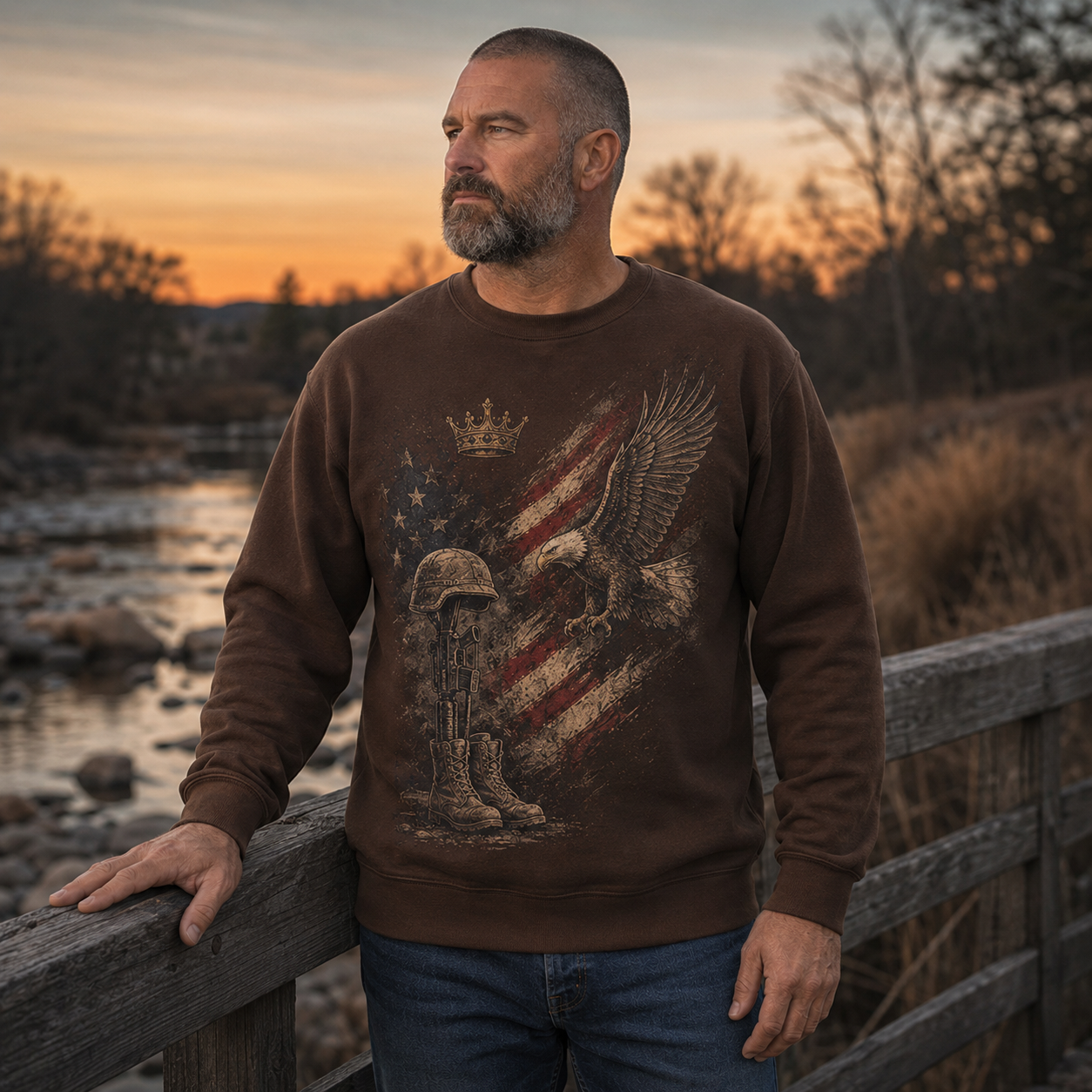 Men's Vintage Patriotic Eagle Military Tribute Sweatshirt -27