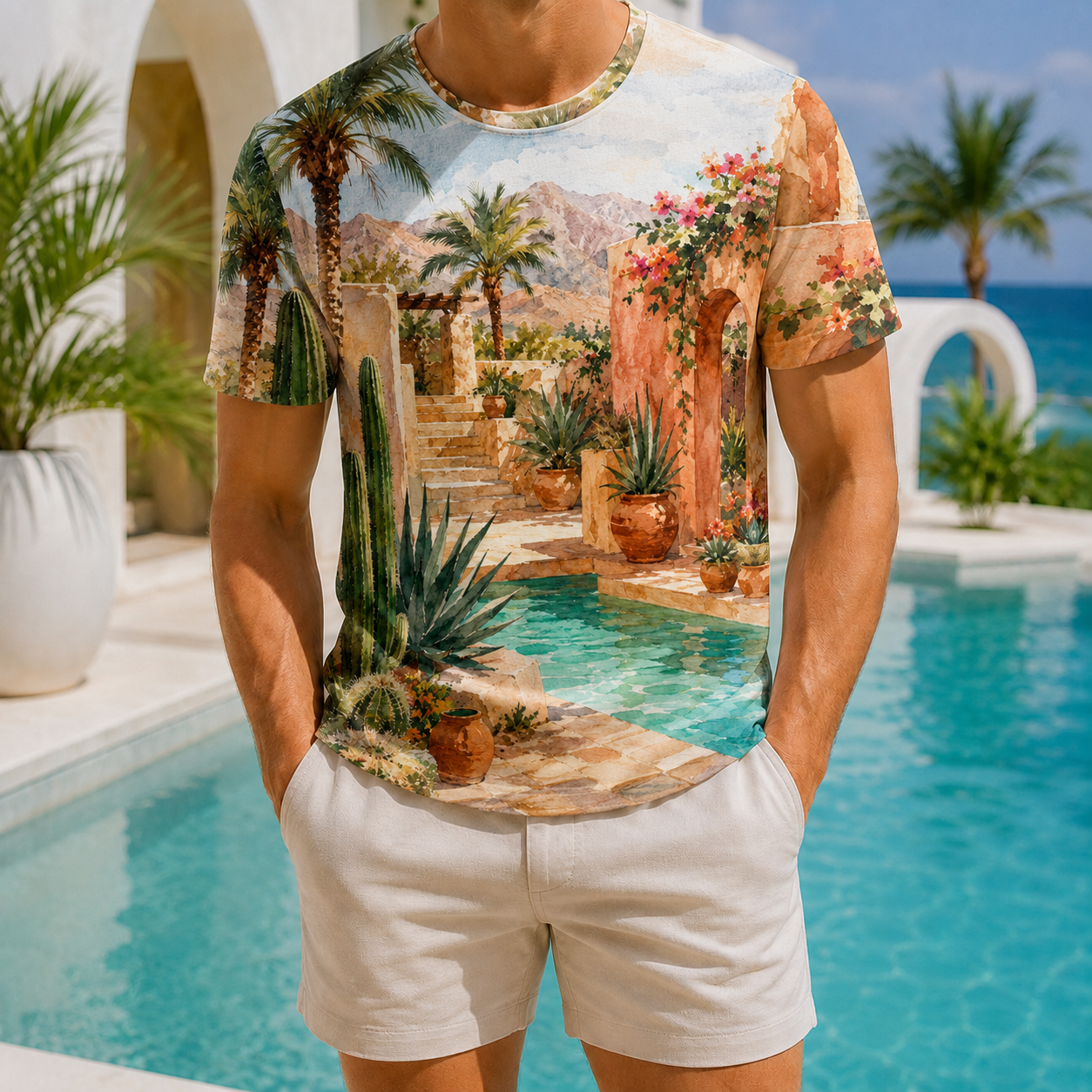 Men's Vintage Tropical Beach Resort Short Sleeve T-Shirt -09