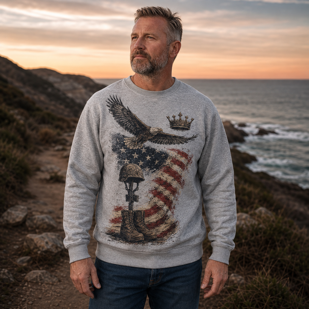 Men's Vintage Patriotic Eagle Military Tribute Sweatshirt -28